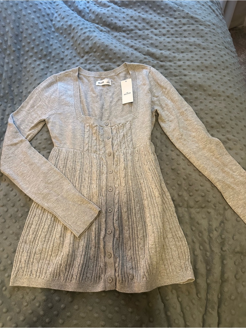 Hollister grey Cable-Knit babydoll Cardigan